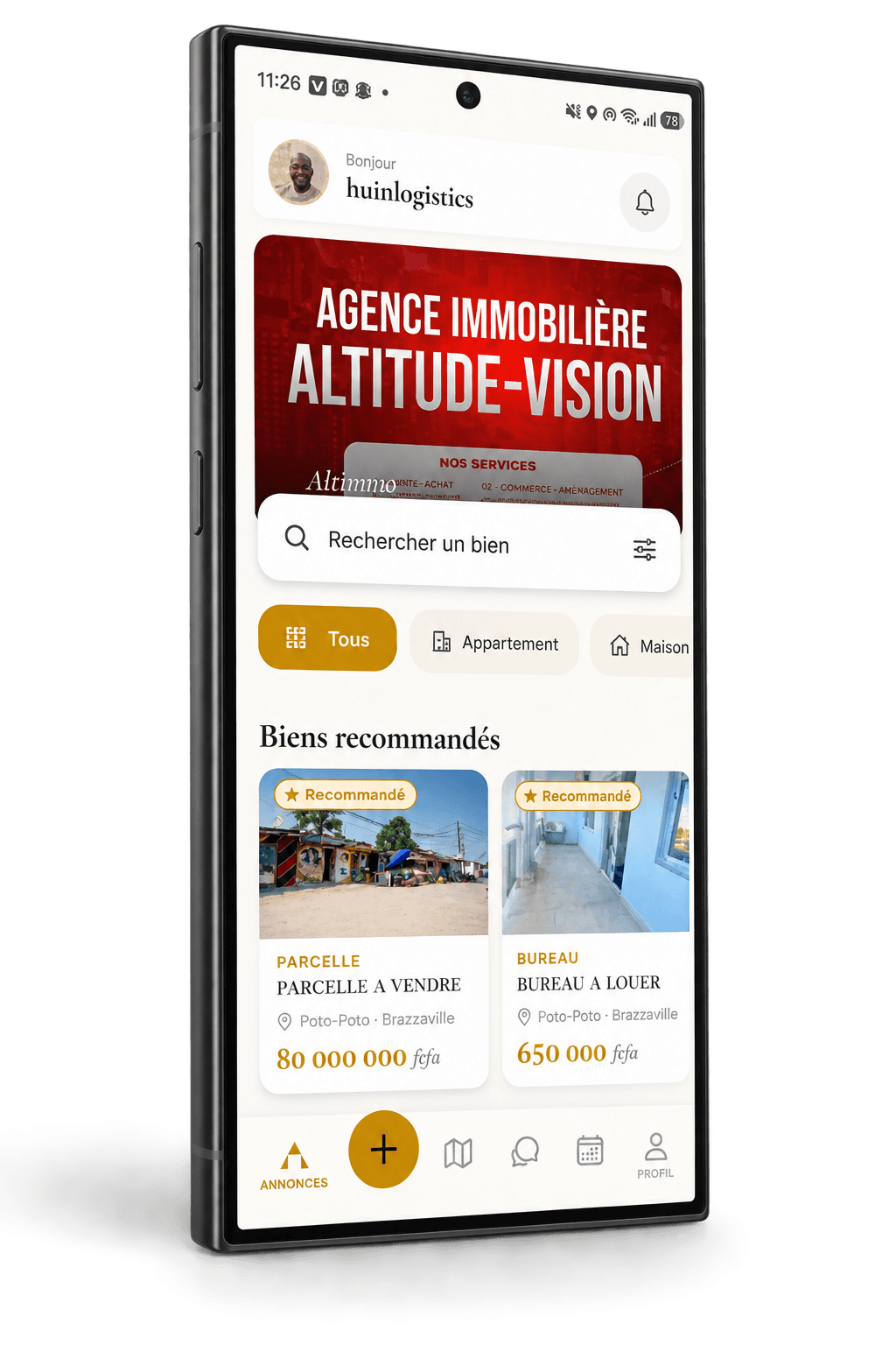 Accueil Altimmo avec recherche et annonces immobilières recommandées